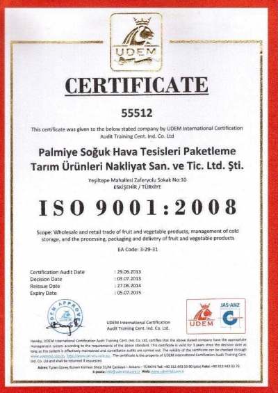 İSO 9001:2008 Sertifikamız